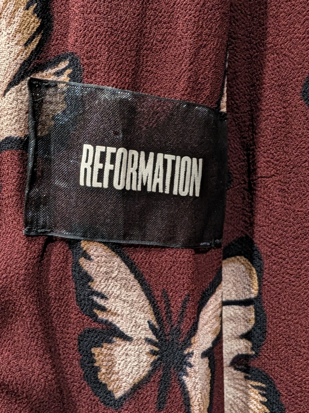 Reformation Maroon Mini Skirt with Pink Butterfly Print - Picture 3 of 4